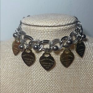 Silvertone and Gold Heart Bracelet 7 1/2 inches adjustable